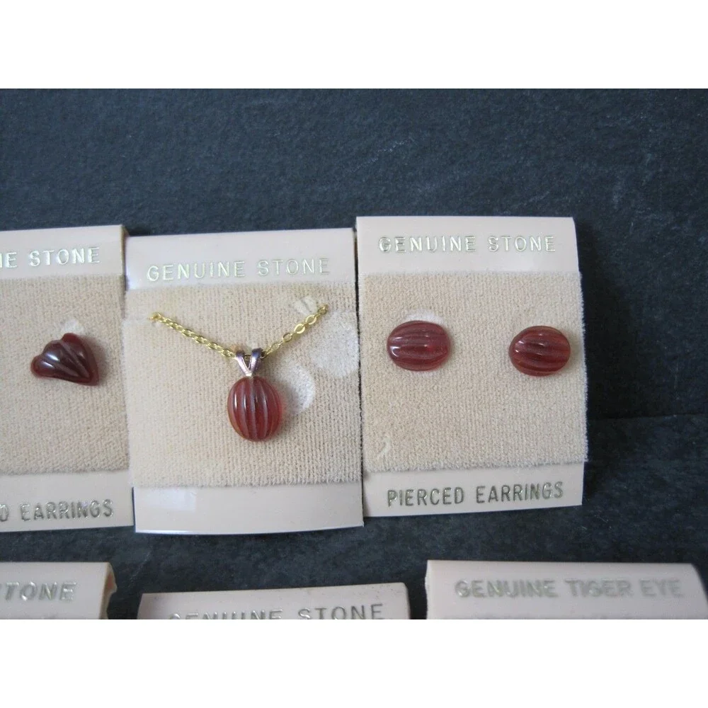 Lot of 4 Vintage Carved Gemstone Jewelry Sets  - Necklaces & Earrings